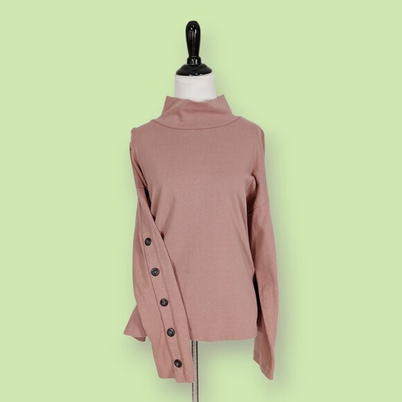 Madewell Button-Sleeve Turtleneck Top Dusty Rose S - Picture 1 of 7